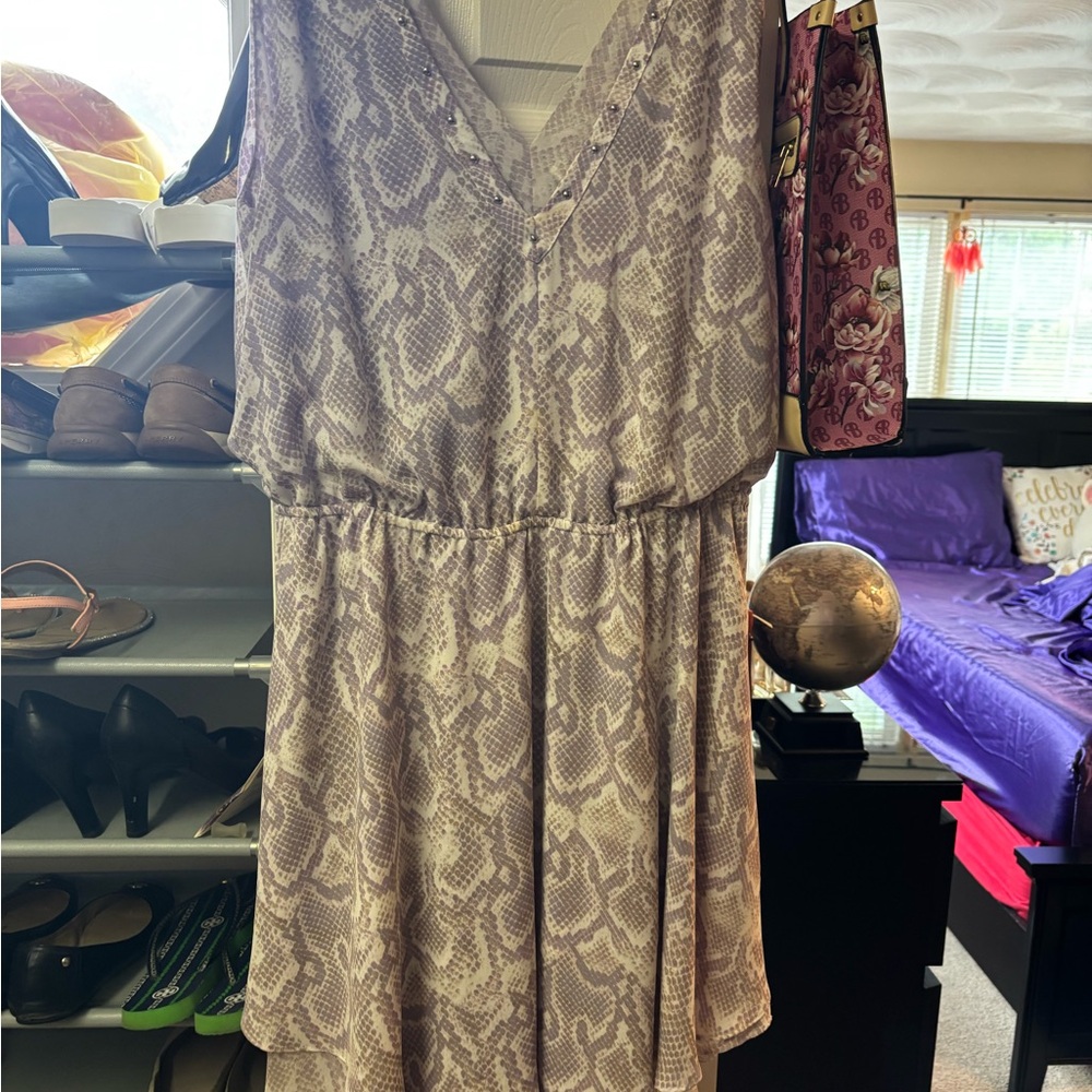 White House Black Market Brown Sleeveless V-Neck Sundress